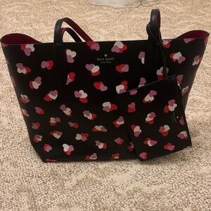 NWOT Kate Spade Black Tote with Multicolor Heart Design
